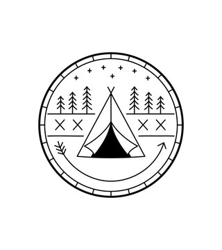 recommend clip art: camping tent in mono line art, badge, emblem, T-shirt vector, Tee Design