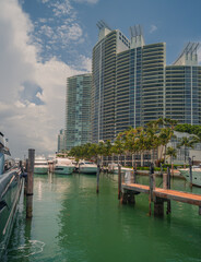 country marina bay tropical Miami Beach south point florida boats panorama sky buildings hotel real state beautiful cute summer 