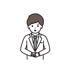 困った顔で手を前で組む男性薬剤師のイラスト
