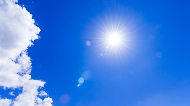タイムラプス動画　太陽と青空　流れる雲　夏