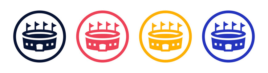 Set of stadium arena building vector icon with round design. © Icons-Studio