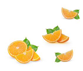 Orange fruits with slice  on white background
