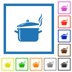 Obraz premium Steaming glossy pot with lid flat framed icons