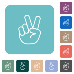 Victory sign hand gesture rounded square flat icons