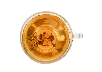 Tae cup and dry leaf on a background