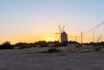 Silhouettes of the mill of Jeroni, Sa Miranda on the island of Formentera in Spain