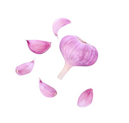 garlic top view on white background