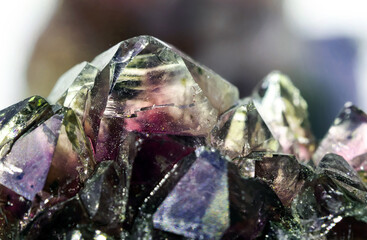 Beautiful crystal magic Quartz gem stone. Iridescent natural geometric crystals.