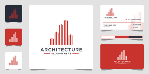 Building architecture logo with geometric shape logo design and business card template.
