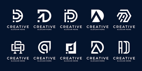 Set of abstract initial letter d, a logo template. icons for business of fashion, sport, automotive, simple.
