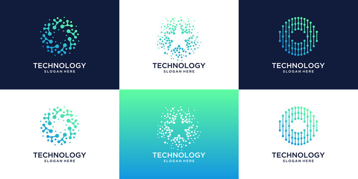 Collection Of Technology Connection With Abstract Dot, Molecule And System Logo Template.