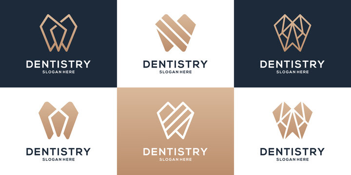 Collection of dental logo template. Creative icon with geometric shape logo set.