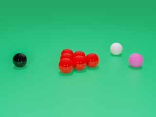 3D illustration of snooker on the table.