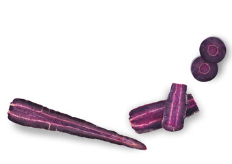 purple carrot top view on white background
