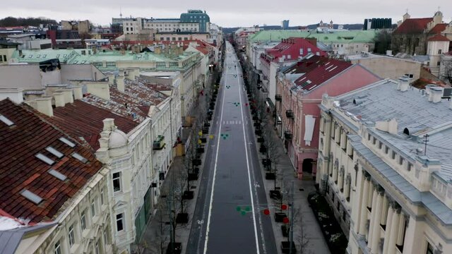 Clean Street Between The Building Structures At Vilnius Town Square In Lithuania. aerial