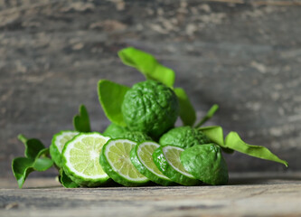 Bergamot on a woodden background.