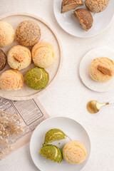 Choux pastry  is a delicate pastry dough used in many pastries. It contains only butter, water, flour, and eggs. Choux pastries are sometimes filled with cream after baking to make cream puffs 