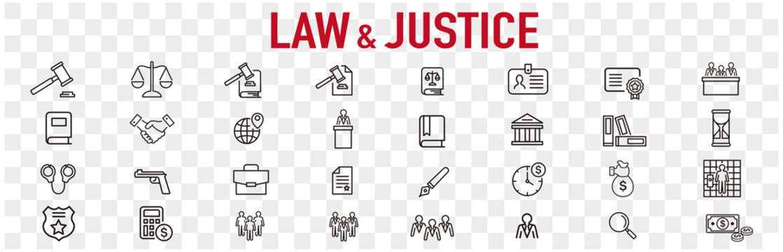 Lawyer and justice icons set vector