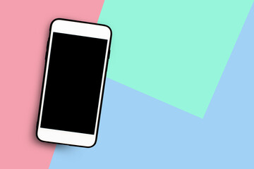 Mock up screen mobile phone on pastel paper background