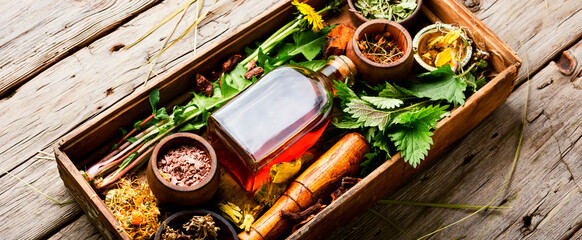 Homeopathic herbs and roots in herbal medicine