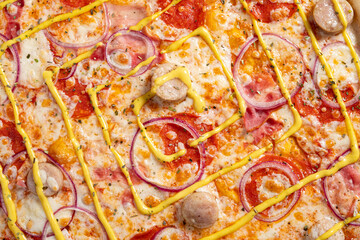 pizza backgrond with mayo and meat
