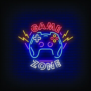 Game Zone Neon Signs Style Text Vector