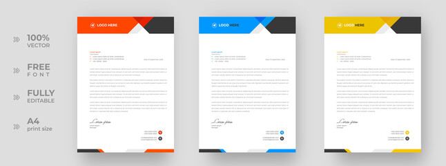 Fototapeta premium corporate modern letterhead design template with blue, yellow and orange color. creative modern letter head design template for your project. letterhead, letter head, simple letterhead design.