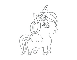 Magic Unicorn Simple Vector Illustration isolated on white. Outline Children Symbol Unicorn Horse.