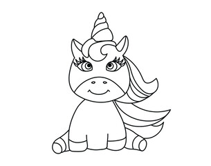 Magic Unicorn Simple Vector Illustration isolated on white. Outline Children Symbol Unicorn Horse.