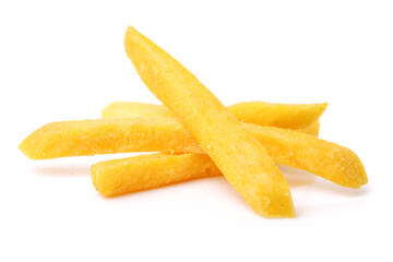 a pile of french fries on white background