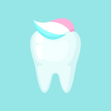 Clean tooth with a toothpaste, cute colorful vector icon illustration. Cartoon flat isolated image