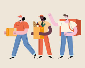 delivery three workers