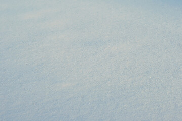 Texture of fresh snow. The snow lies evenly on the ground.