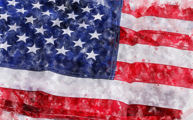 watercolor style and abstract image of American flag