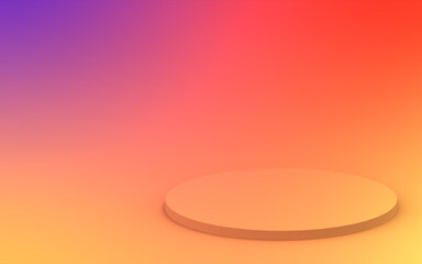 3d yellow orange and purple neon light cylinder podium minimal studio gradient colors background. Abstract 3d geometric shape object illustration render. Display for summer holiday product.