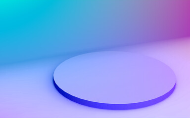 3d purple blue neon light cylinder podium minimal studio gradient dark colors background. Abstract 3d geometric shape object illustration render. Display for nightclub party and technology product.
