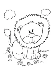 Cercles muraux Dessin animé Lion Safari Mignon Livre Coloriage Illustration Vectorielle Art