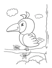 Stickers pour porte Dessin animé Oiseau Toucan Mignon Coloriage Illustration Vectorielle Art