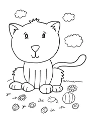 Fotobehang Cute Cat Kitten Kleurplaat Vector Illustratie Art © Blue Foliage