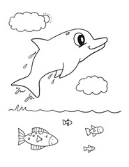 Leuke oceaan zomervakantie dolfijn kleurboek pagina vectorillustratie kunst