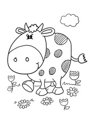 Vache Mignonne Ferme Animaux Coloriage Illustration Vectorielle Art