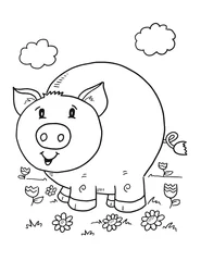 Photo sur Plexiglas Dessin animé Mignon Ferme Cochon Coloriage Illustration Vectorielle Art