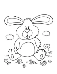 Gordijnen Schattige Bunny Rabbit Pasen Kleurplaat Vector Illustratie Art © Blue Foliage
