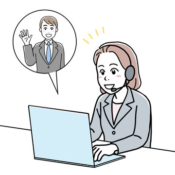A young woman in suit having an online meeting