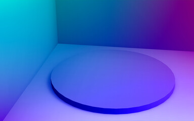 3d purple blue neon light cylinder podium minimal studio gradient dark colors background. Abstract 3d geometric shape object illustration render. Display for nightclub party and technology product.