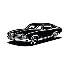 American Muscle Car Silhouette Vector Isolated Black and White