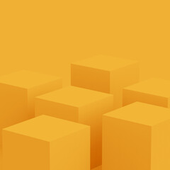 Fototapeta premium 3d yellow stage podium scene minimal studio background. Abstract 3d geometric shape object illustration render. Display for summer holiday product.