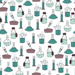 Vector trendy science experiment tools seamless pattern background