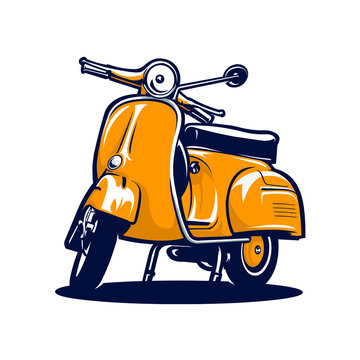 Classic Retro Yellow Scooter Vector Isolated