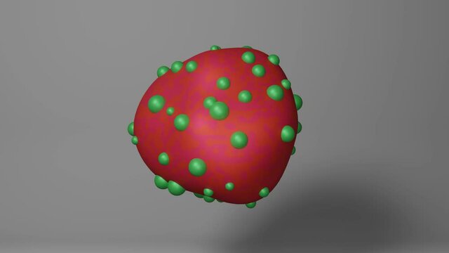 Abstract Pink and Red liquid shape with Green bubbles reshape and transform. 3d rendered creative object animation